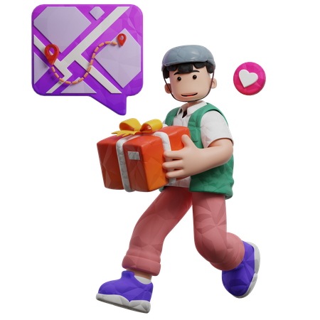 Delivery Holding Gift Box And Doing Delivery  3D Illustration