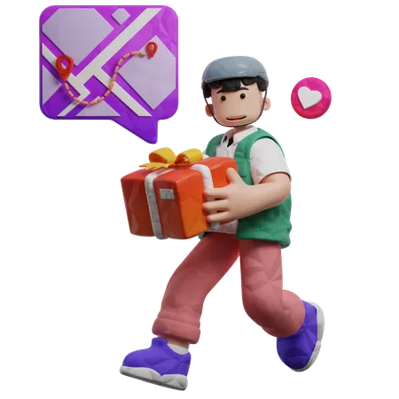 Delivery Holding Gift Box And Doing Delivery  3D Illustration