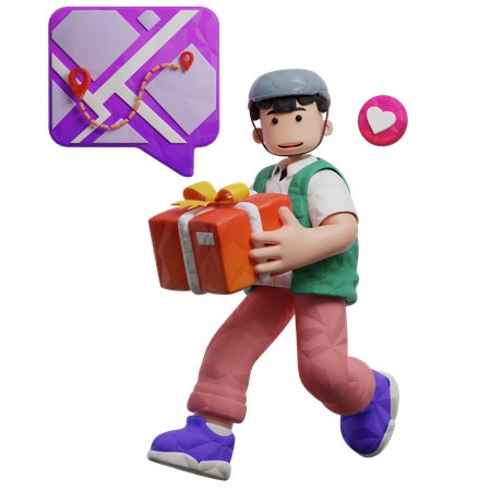 Delivery Holding Gift Box And Doing Delivery  3D Icon