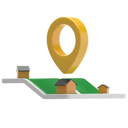 Location Pin On Map With Tiny Houses On It 3D Icon