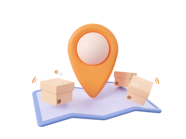 3 D Cartoon Design Illustration Of Shopping Online And Delivery Service Pin With Parcel Boxes On Map 3D Icon