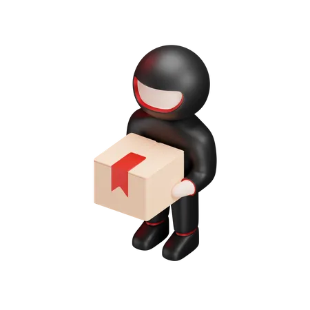 3 D Rendering Icon Illustration Of A Courier Delivering Package 3D Illustration