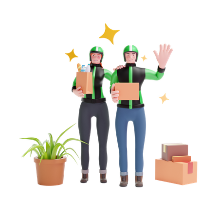 Delivery man and Delivery girl standing  3D Icon