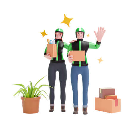 Delivery man and Delivery girl standing  3D Illustration