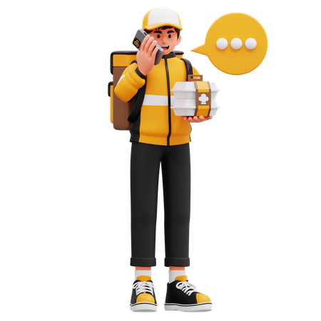 Delivery Man Calling Customer  3D Illustration