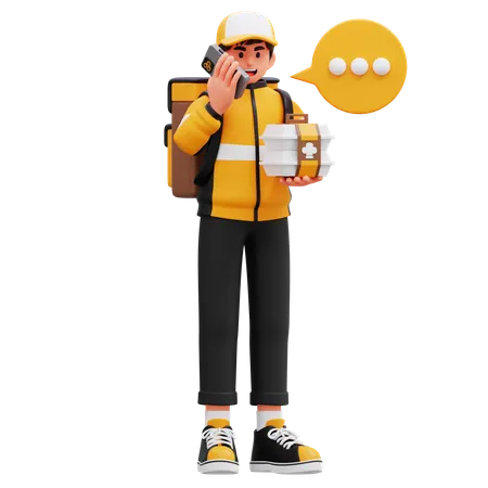 Delivery Man Calling Customer  3D Illustration