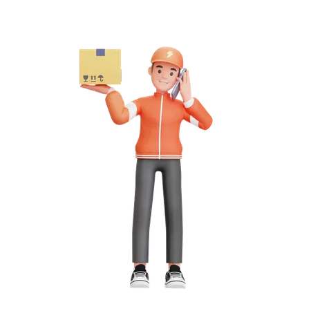 Delivery man calling customer  3D Illustration