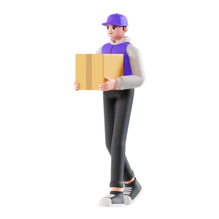 Delivery man carrying a shipment  3D Illustration