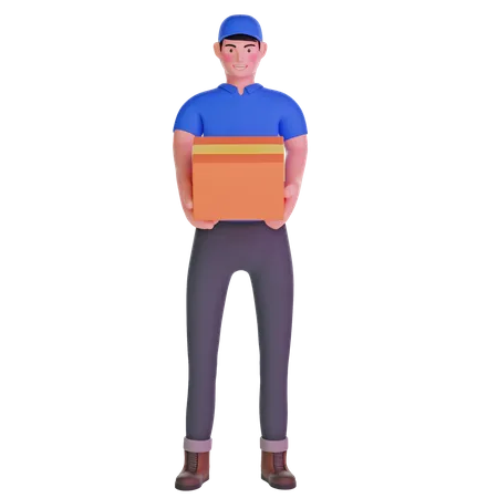 A Delivery Man In Uniform Bringing A Big Package On Transparent Background 3 D Illustration 3D Illustration