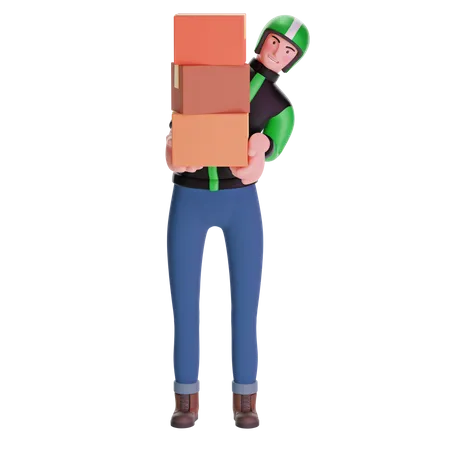 Delivery man carrying boxes  3D Illustration