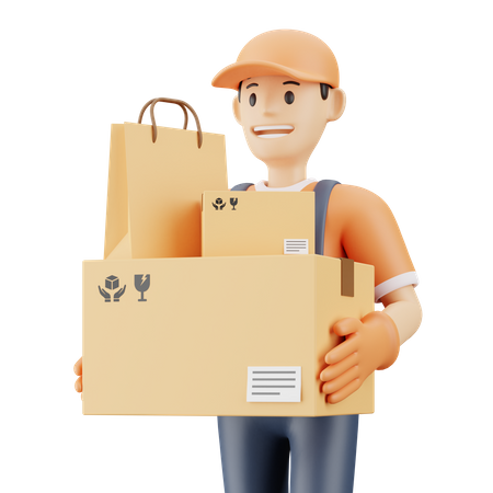 Delivery man carrying delivery boxes  3D Illustration