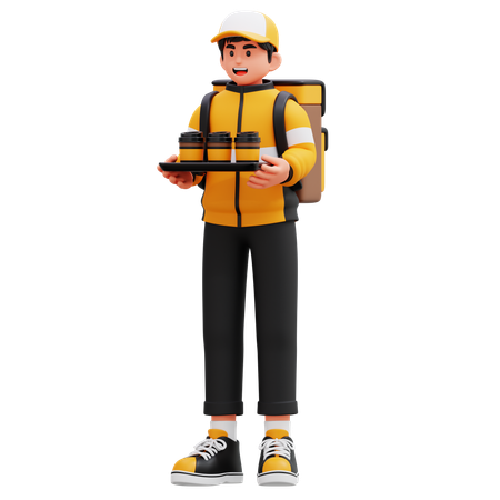 Delivery Man Carrying Drinks  3D Illustration