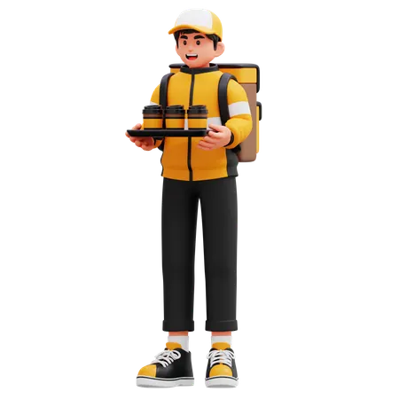 Delivery Man Carrying Drinks  3D Illustration