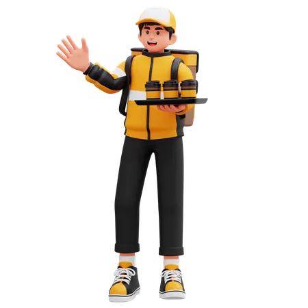 Delivery Man Carrying Drinks  3D Illustration