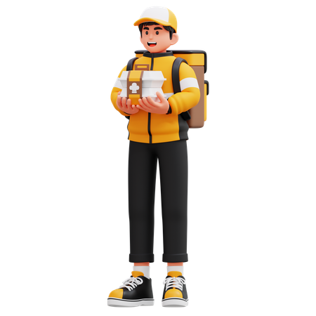 Delivery Man Carrying Food Package  3D Illustration