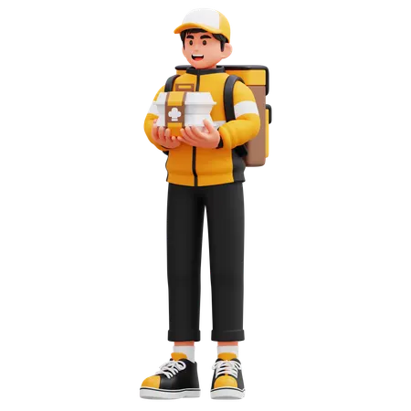 Delivery Man Carrying Food Package  3D Illustration