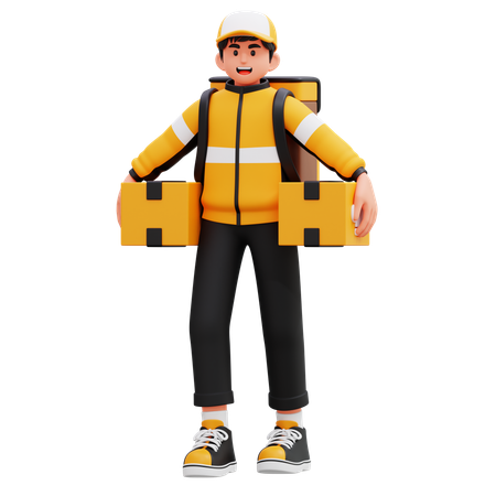 Delivery Man Carrying Food Packaging Box  3D Illustration