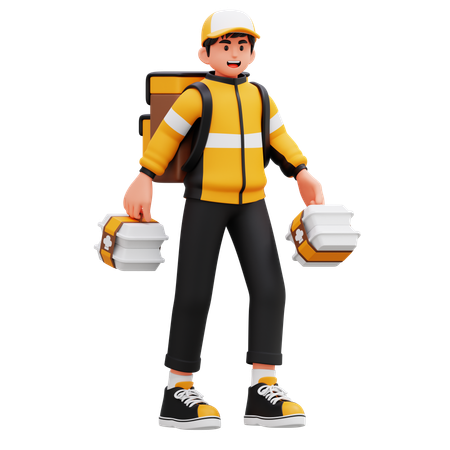 Delivery Man Carrying Lots Of Food  3D Illustration