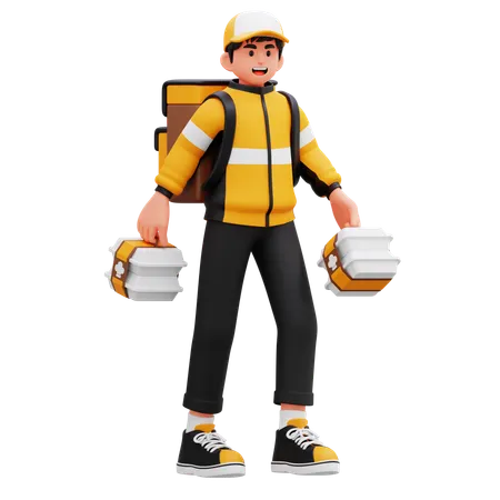Delivery Man Carrying Lots Of Food  3D Illustration