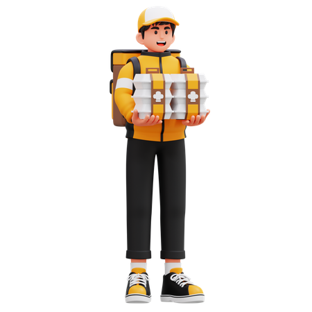 Delivery Man Carrying Many Piles Of Food  3D Illustration