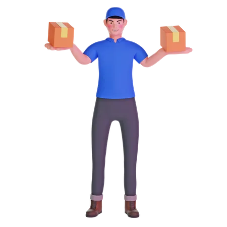 Delivery Man Carrying Package  3D Illustration