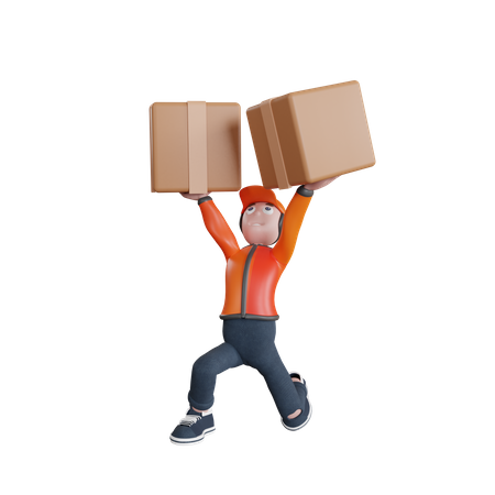 Delivery Man Carrying Package  3D Illustration