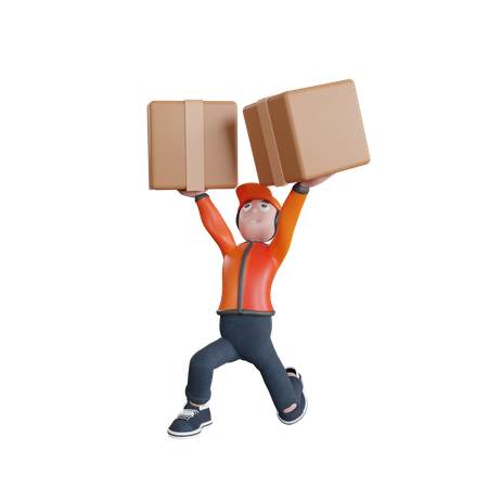 Delivery Man Carrying Package 3D Illustration