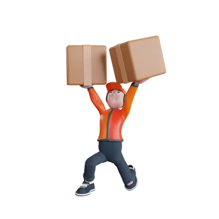 Delivery Man Carrying Package  3D Illustration