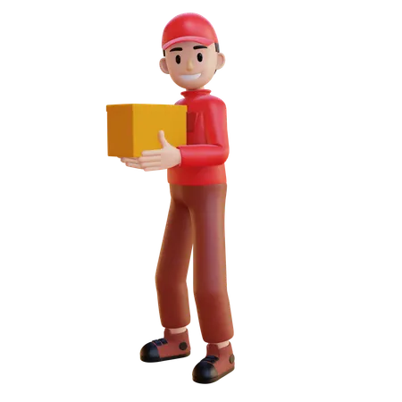 Delivery Man Carrying Parcel  3D Illustration