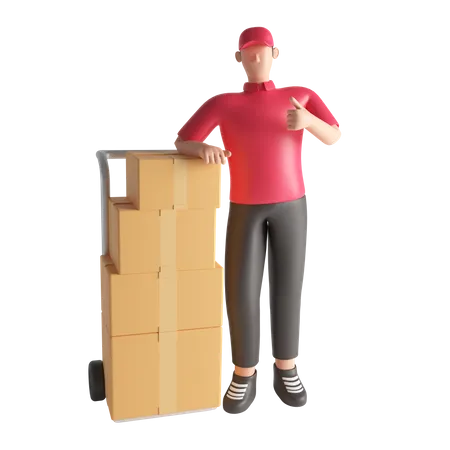 Delivery man checking a shipment  3D Illustration