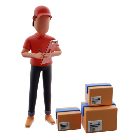 Delivery Man Checking Delivery List With Packages  3D Icon