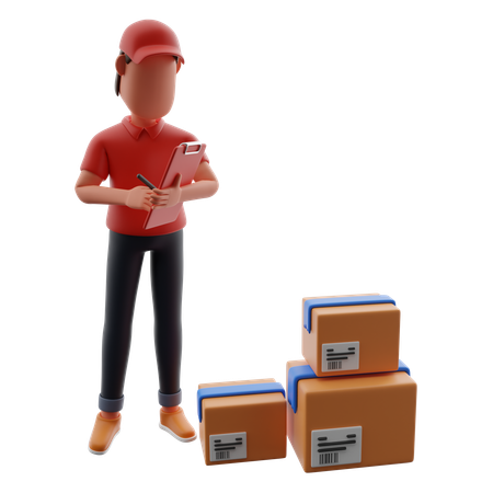 Delivery Man Checking Delivery List With Packages  3D Illustration