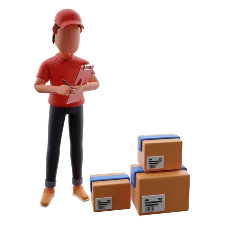Delivery Man Checking Delivery List With Packages  3D Illustration