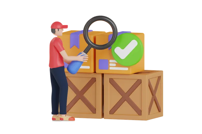 Delivery Man Checking Order Package 3 D Illustration Quality Check Of Delivery Products 3 D Illustration 3D Illustration