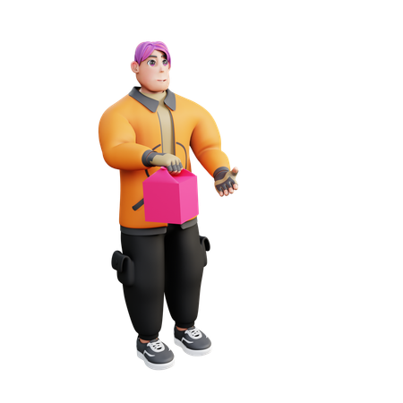 Delivery Man Deliver Food Parcel  3D Icon