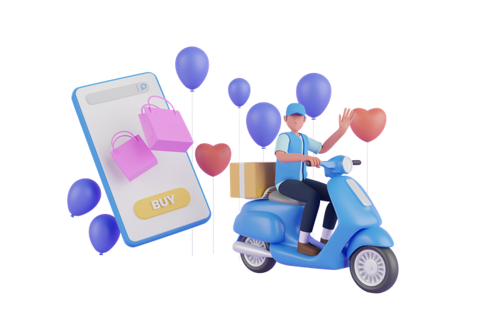 Delivery man deliver package via scooter  3D Icon