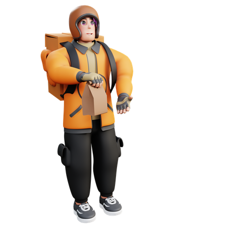 Delivery Man Delivered Food Parcel  3D Icon