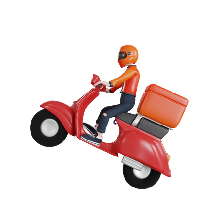 Delivery man delivering order from scooter  3D Icon