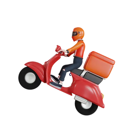 Delivery man delivering order from scooter  3D Illustration