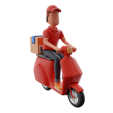 Delivery Man Delivering Package By Motorcycle  3D Icon