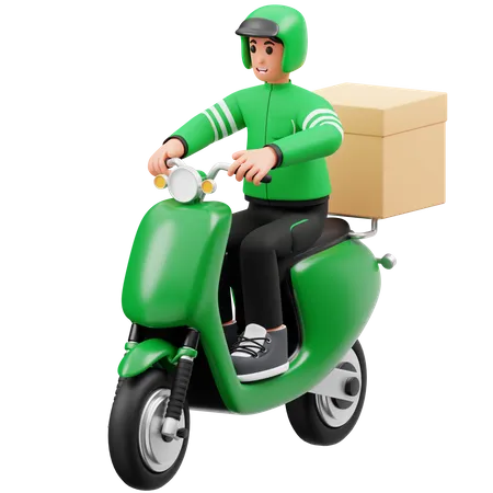 Delivery man delivering packages using a scooter  3D Illustration