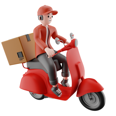 Delivery man delivering packages using a scooter  3D Illustration