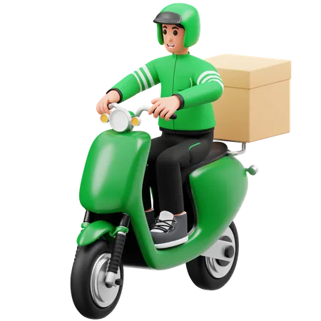 Delivery man delivering packages using a scooter 3D Illustration