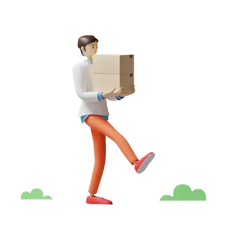 Delivery man delivering parcel  3D Illustration