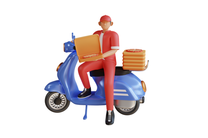 Delivery man delivering pizza  3D Illustration