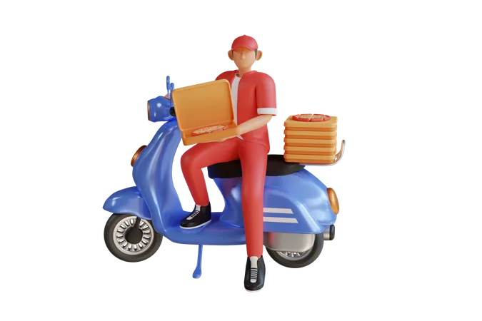 Delivery man delivering pizza  3D Illustration