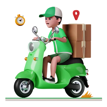 Delivery man delivering product on scooter  3D Illustration