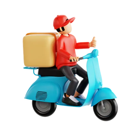 Delivery Man Delivering Product On Scooter  3D Illustration