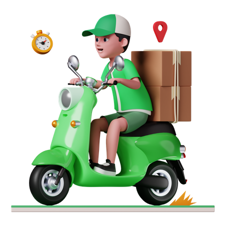 Delivery man delivering product on scooter 3D Illustration