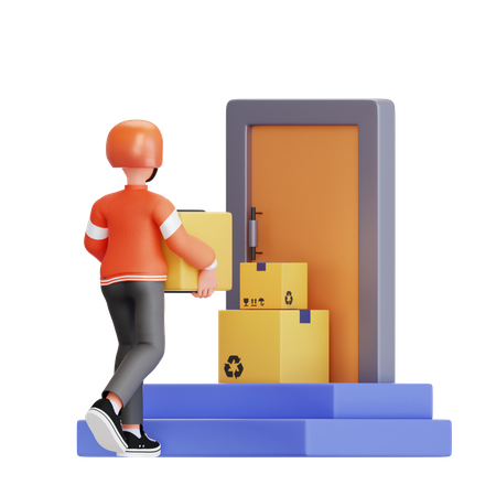 Delivery man delivering to doorstep  3D Icon